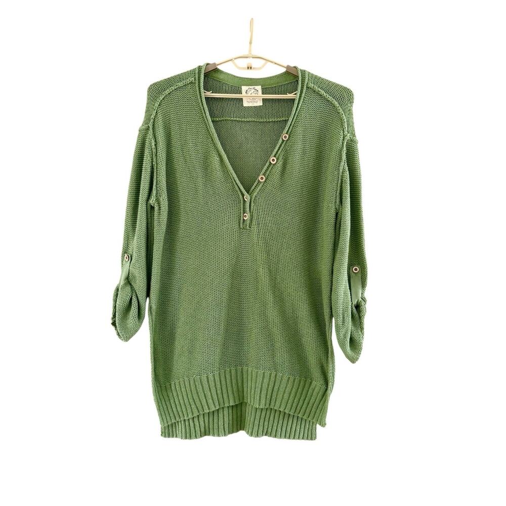 Free People Firefly Henley Tunic Sweater Green XS Oversized Loose Knit Slouchy